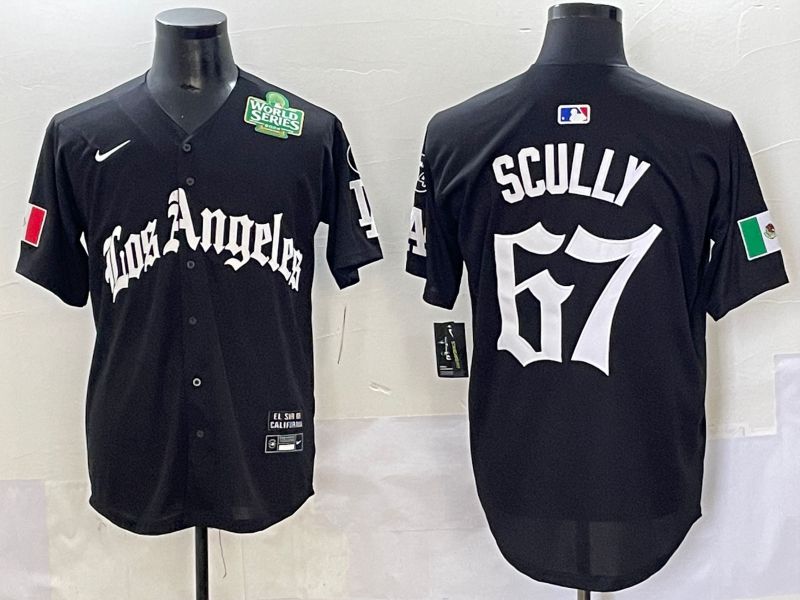Men 2025 Los Angeles Dodgers #67 Scully Black Five generations Joint Name Nike MLB Jersey style 8